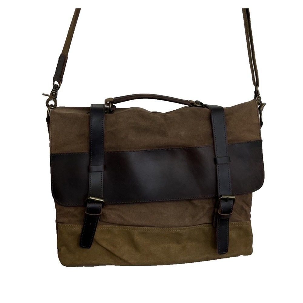 Kenox Heavy Canvas Messenger Bag 15" Briefcase Commuter Bag Padded Laptop Tan